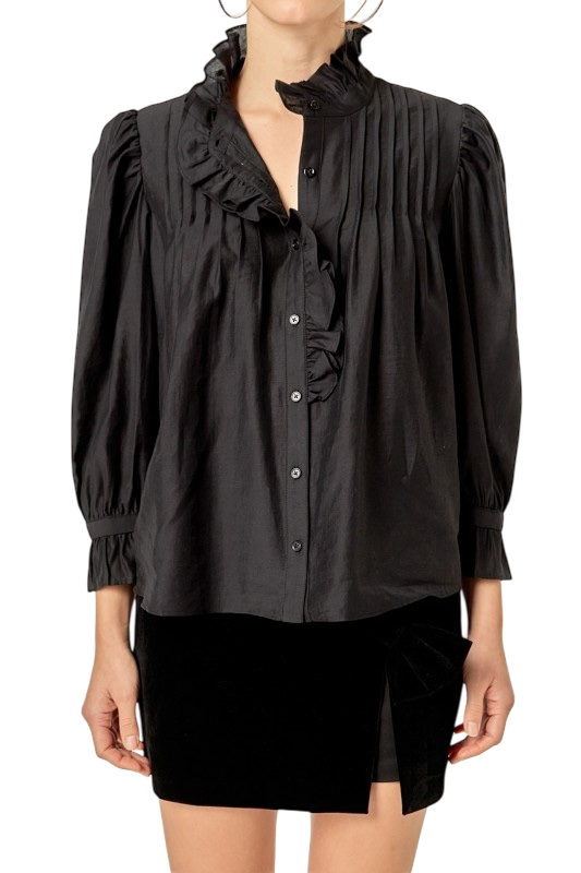 Black Ruffle Detailed Blouse