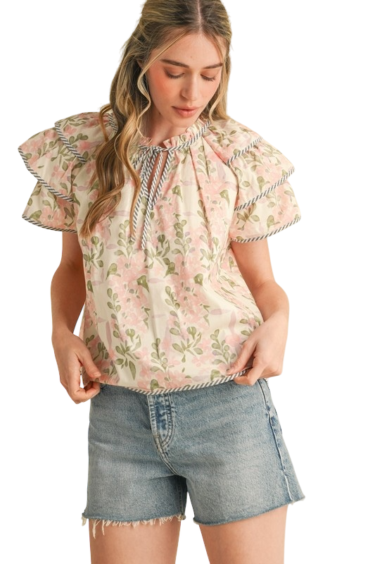 Flutter Sleeve Contrast Binding Top