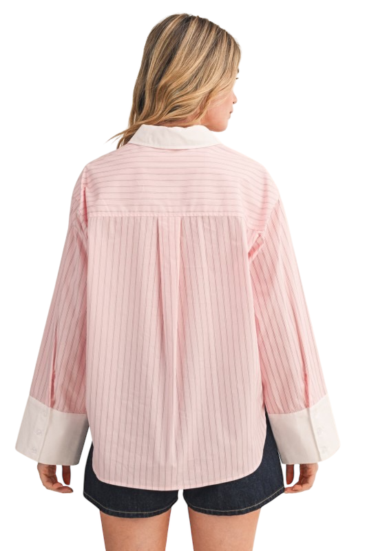Pink Wide Cuff Button Down