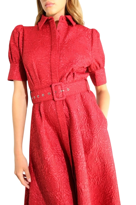 Red Embossed Maxi Dress