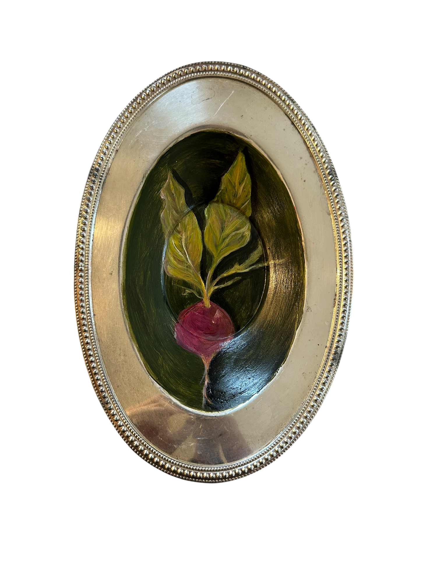 Jenn Leverett Art - Radish on Silver Oval Tray