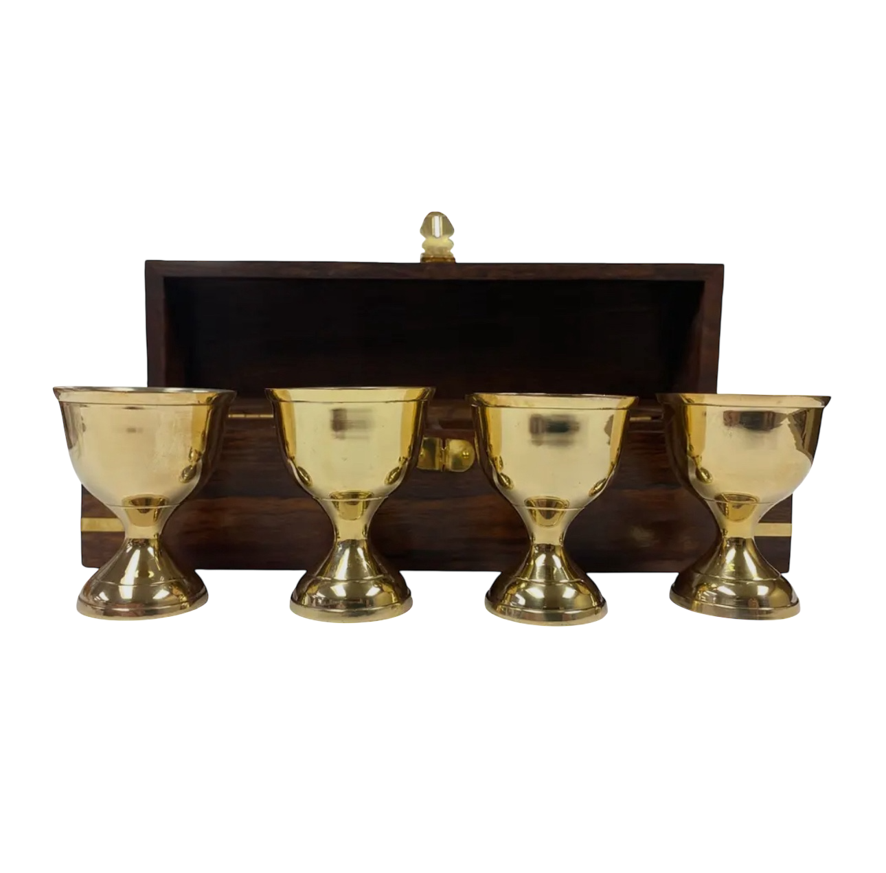 4 Brass Rum Cups in Rosewood Box