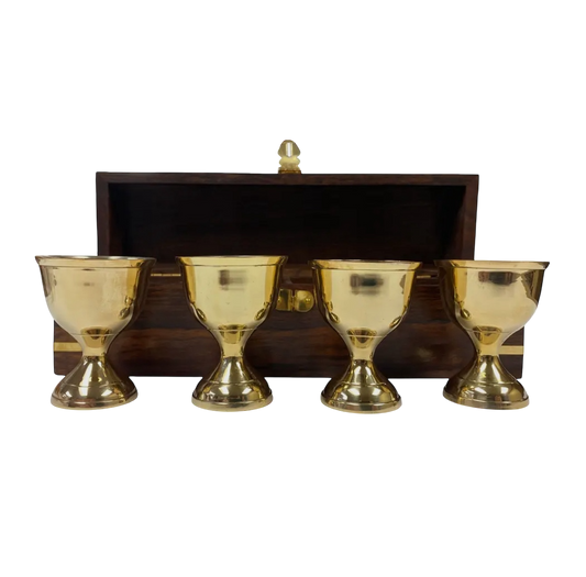 4 Brass Rum Cups in Rosewood Box