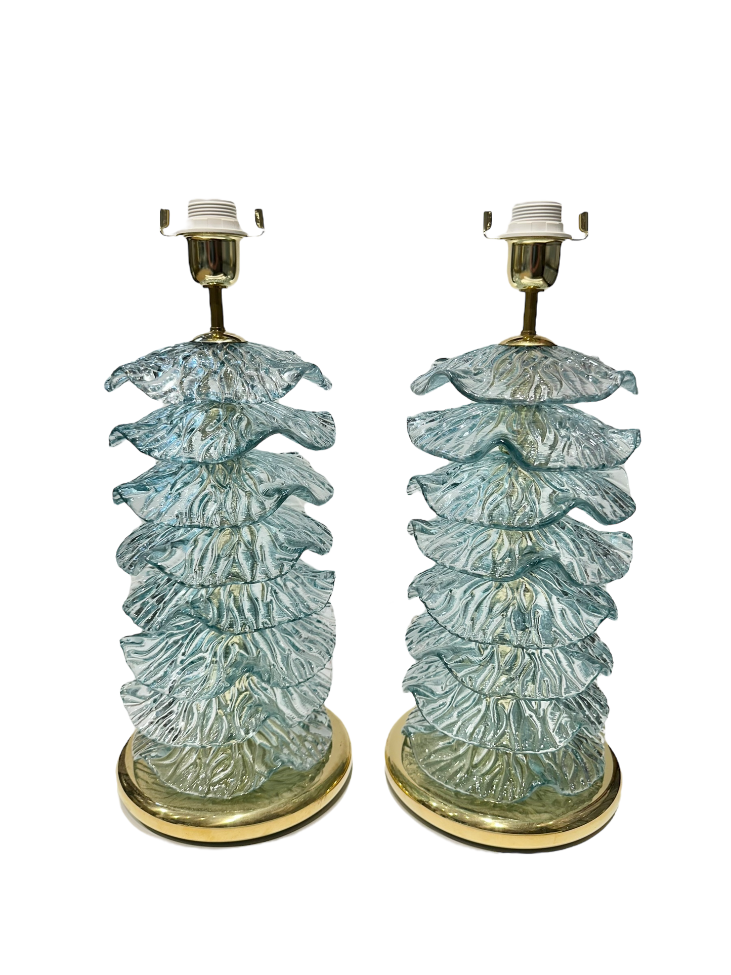 Pair of Modern Murano Ruffle Glass Lamps in Blue