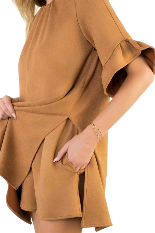 Short Sleeve Suede Romper Dress