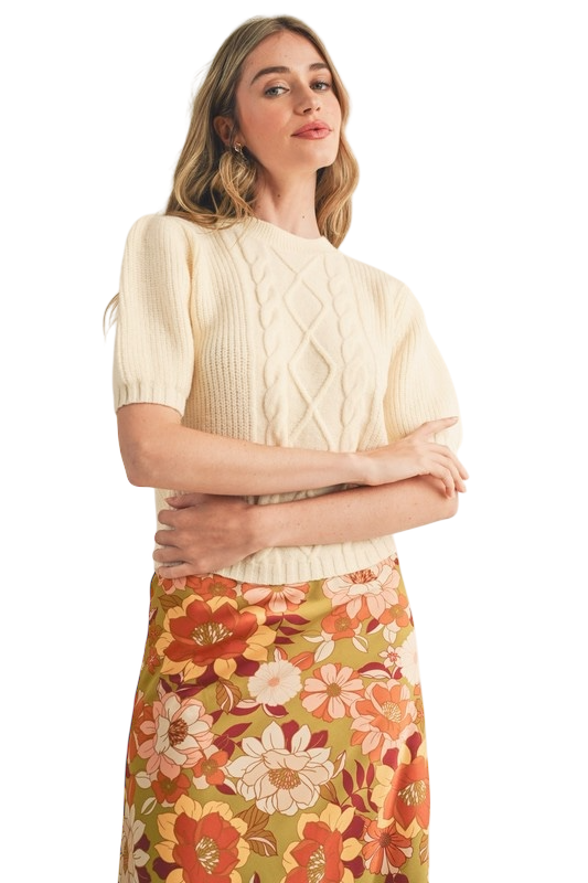 Cable Knit Short Sleeve Sweater - 3 Colors!