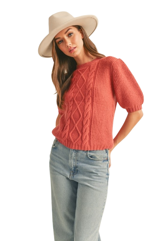 Cable Knit Short Sleeve Sweater - 3 Colors!