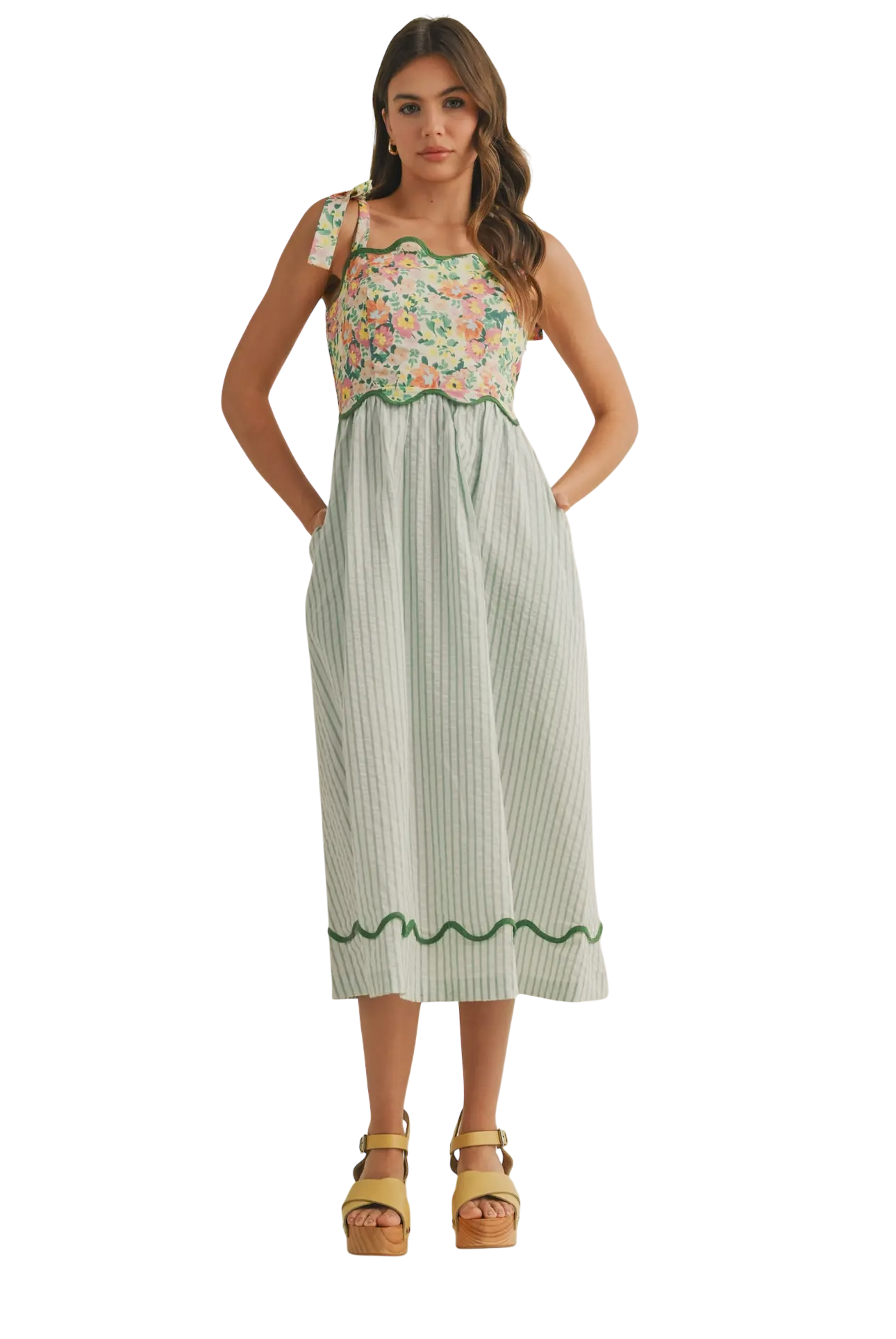 Scalloped Mixed Print Midi