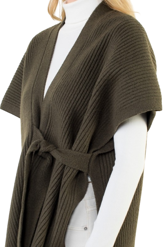 Sleeveless Knitted Cardigan - Olive