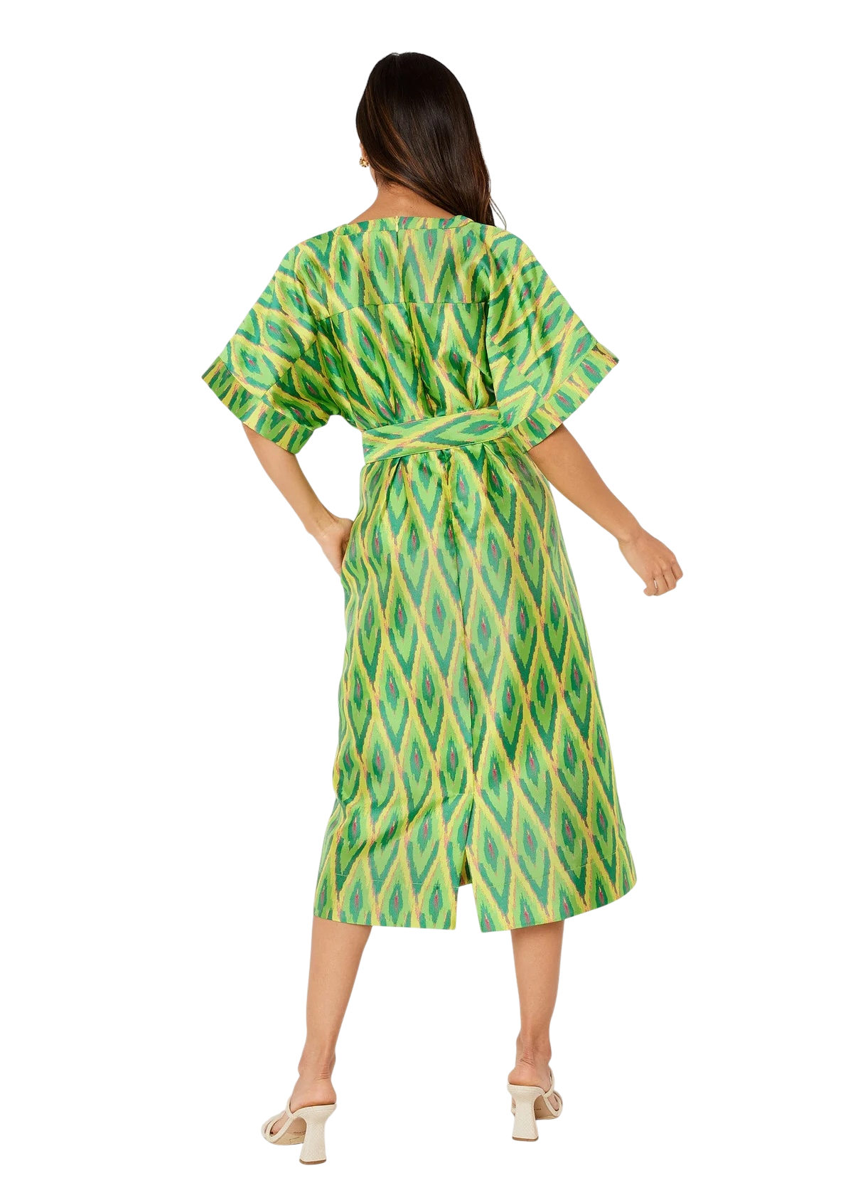 Evelyn Dress Lime Ikat Jacquard