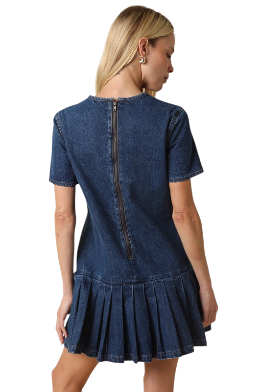 Denim Pleated Mini Dress