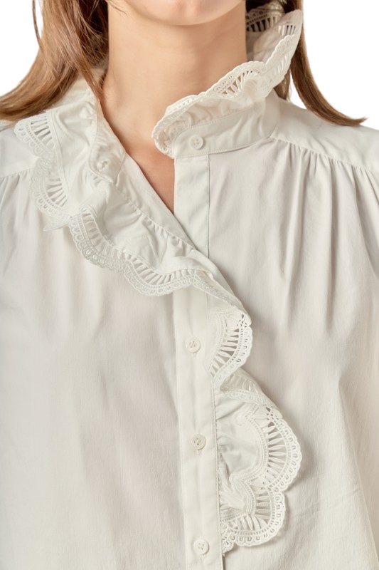 Scalloped & Lace Detail Blouse