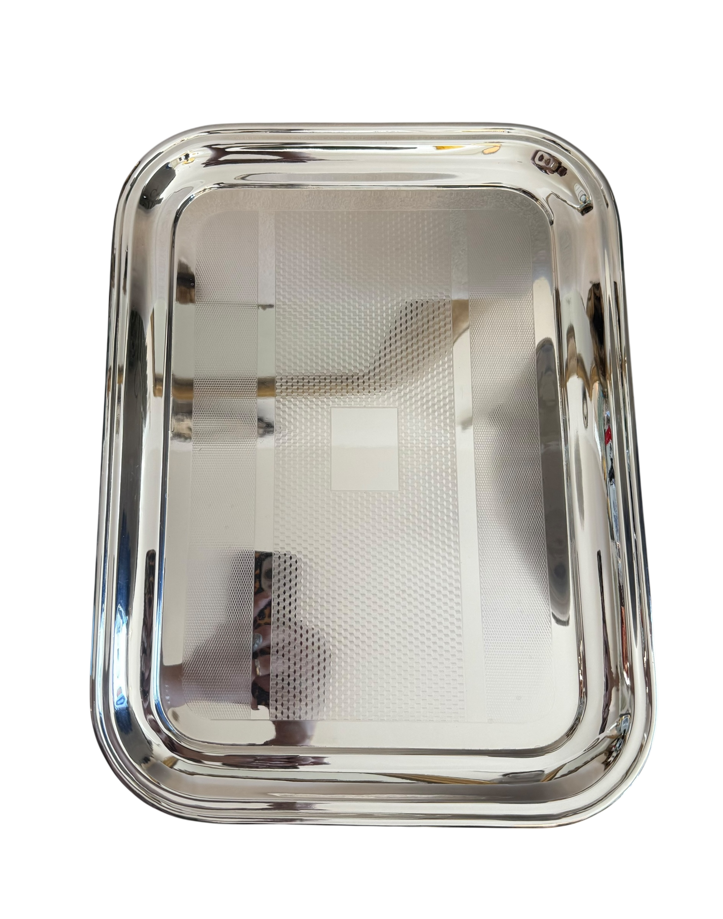 Vintage 16” Oblong Engine-Turned Tray w Badge