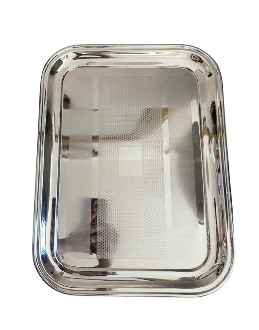 Vintage 16” Oblong Engine-Turned Tray w Badge