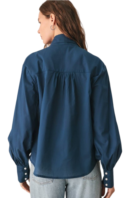 Navy Poplin Tie Front Blouse
