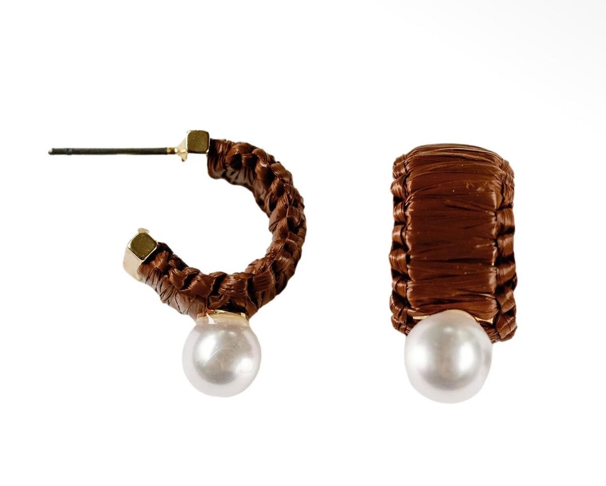 Raffia Pearl Hoop Earrings