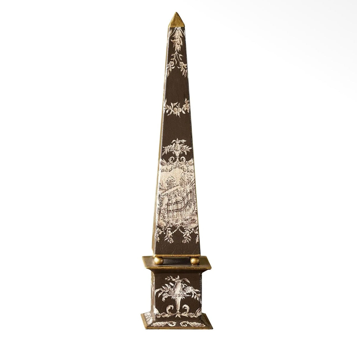 Hand-Painted Toile Obelisk