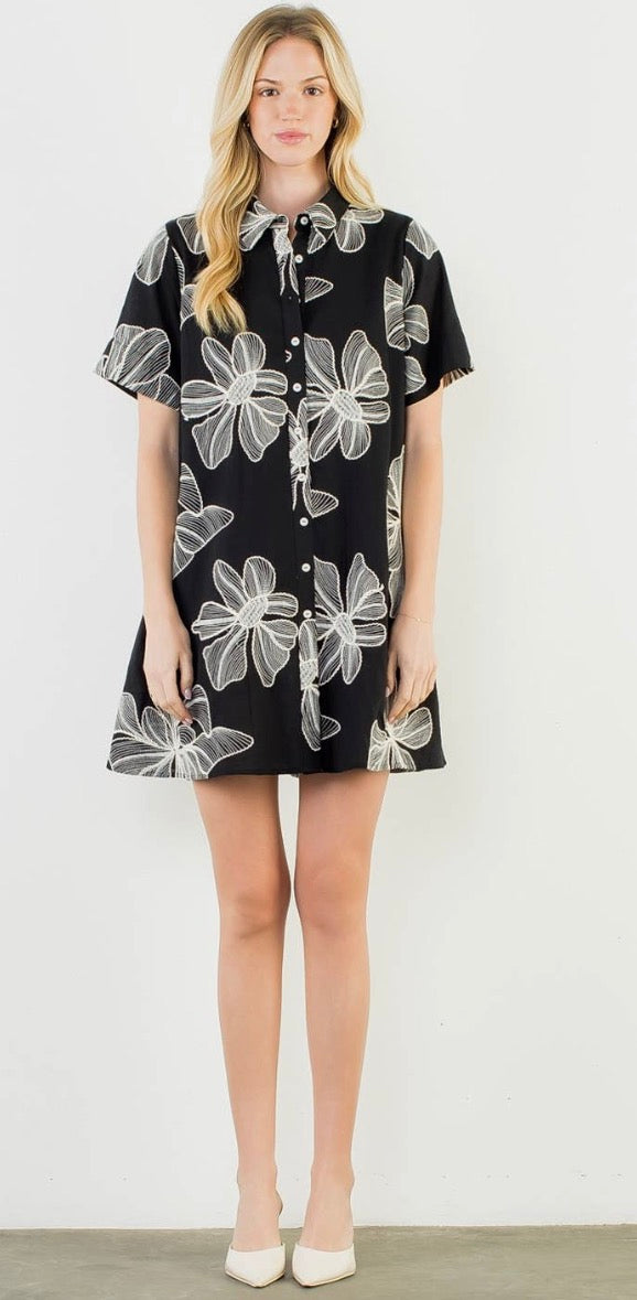 Floral Embroidery Dress in White