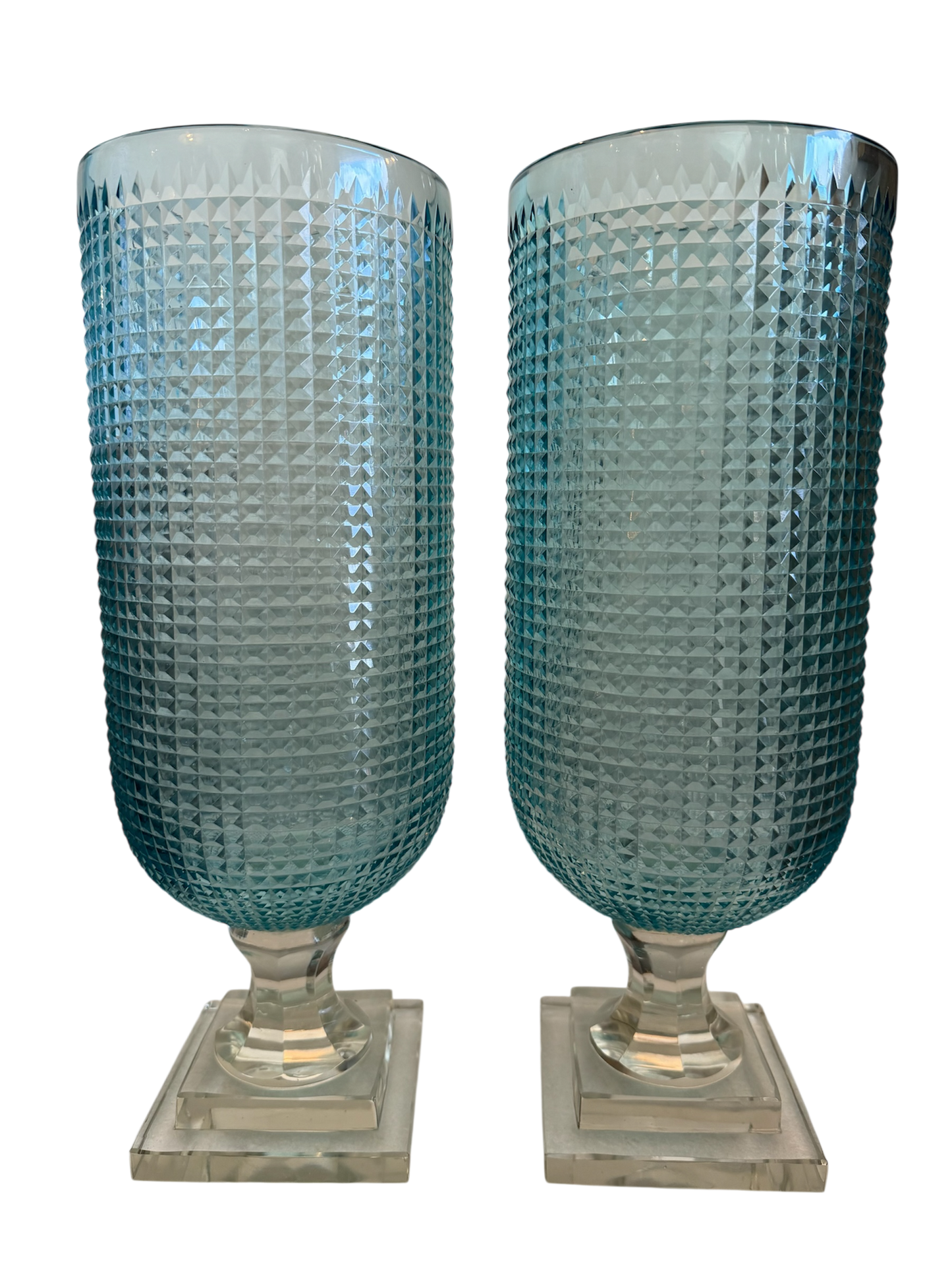 Pair of Blue Hobnail Hurricanes