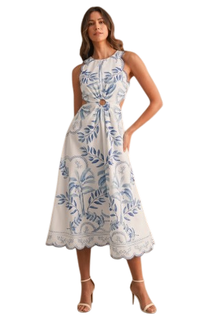 Printed Floral Midi Dress