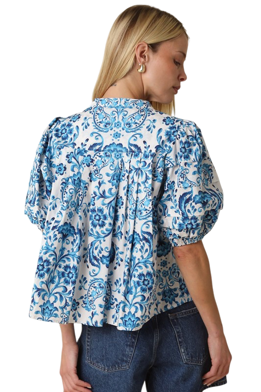 Blue & White Printed Blouse