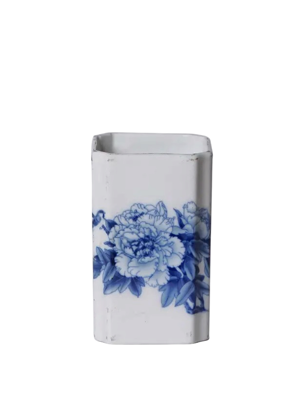 Blue & White Peony Square Vase