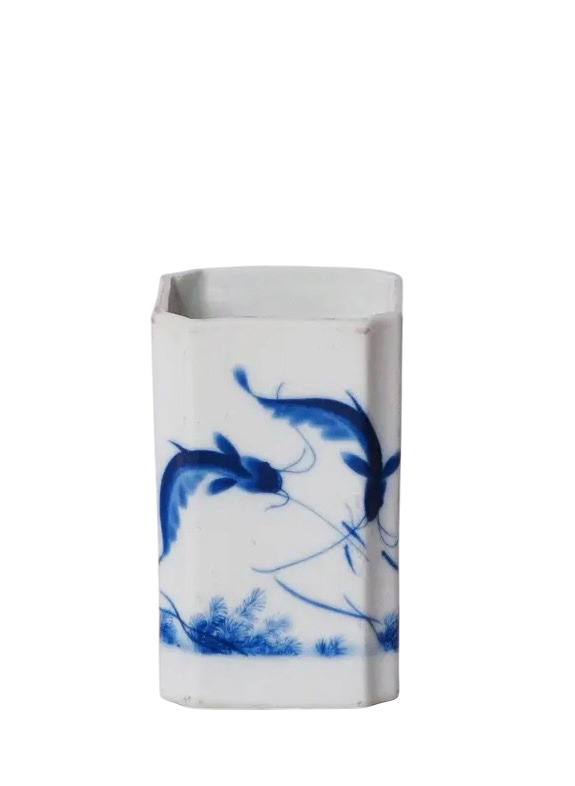 Blue & White Koi Fish Square Vase
