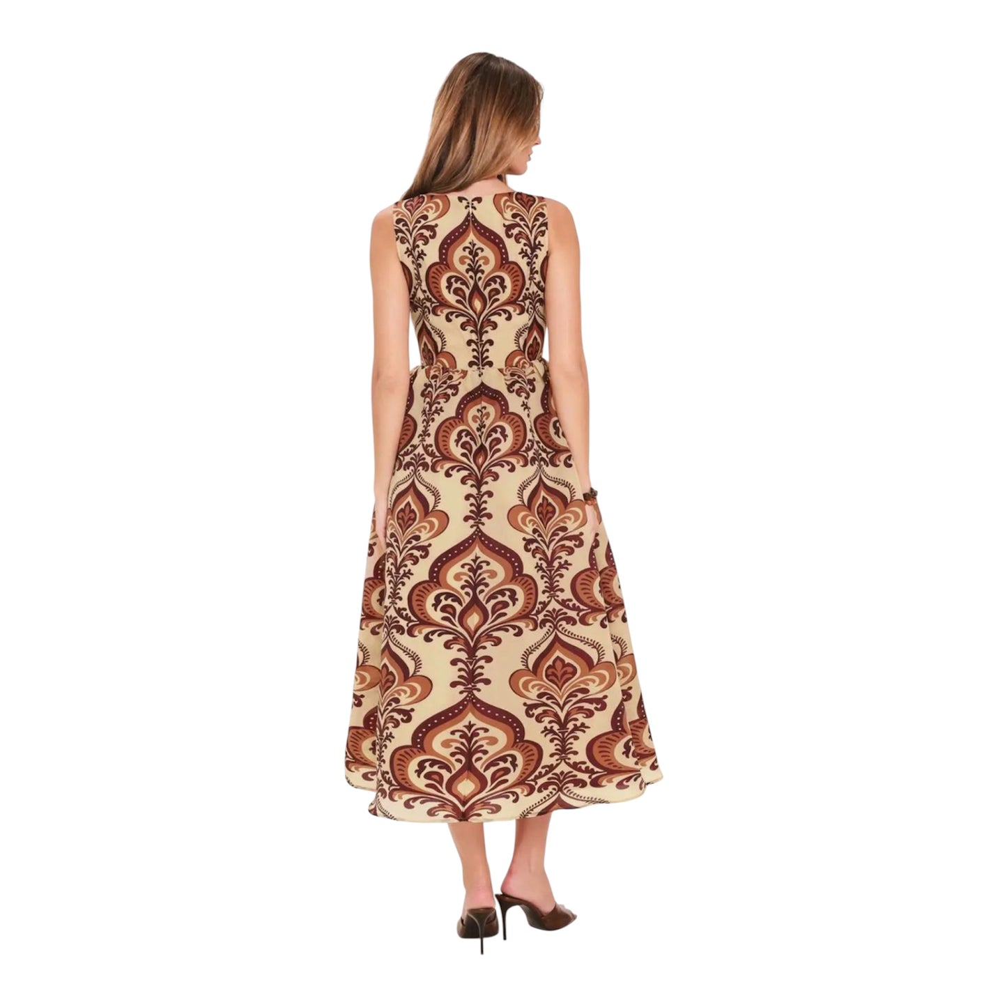 Printed Tan/Brown Midi