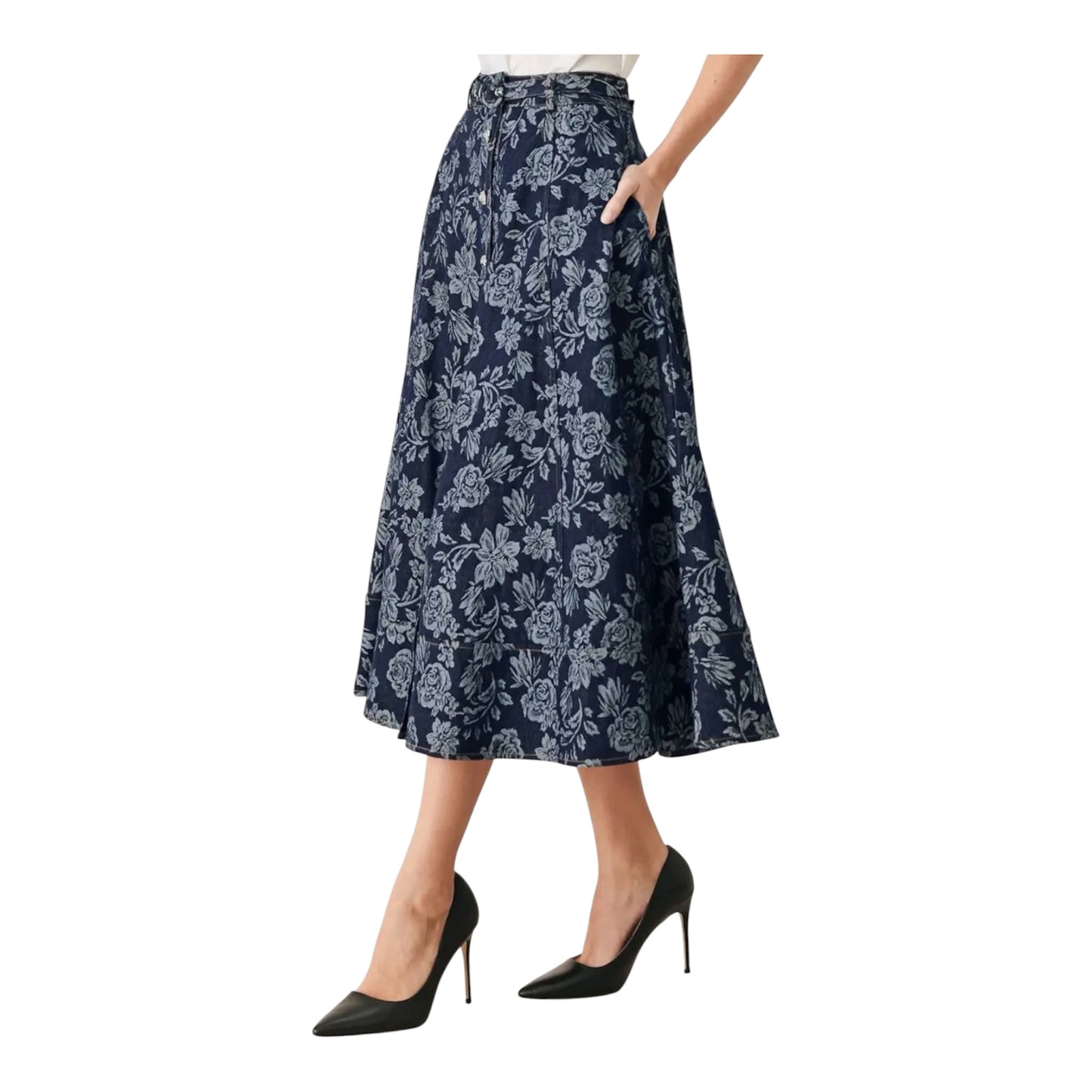 Jacquard Floral Denim Skirt