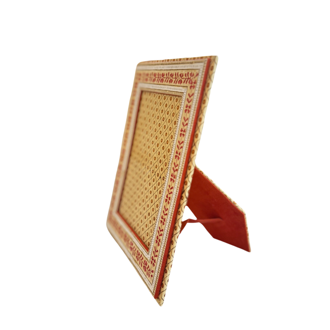 Block Printed Table Top Picture Frame Floral Stripe - Ochre