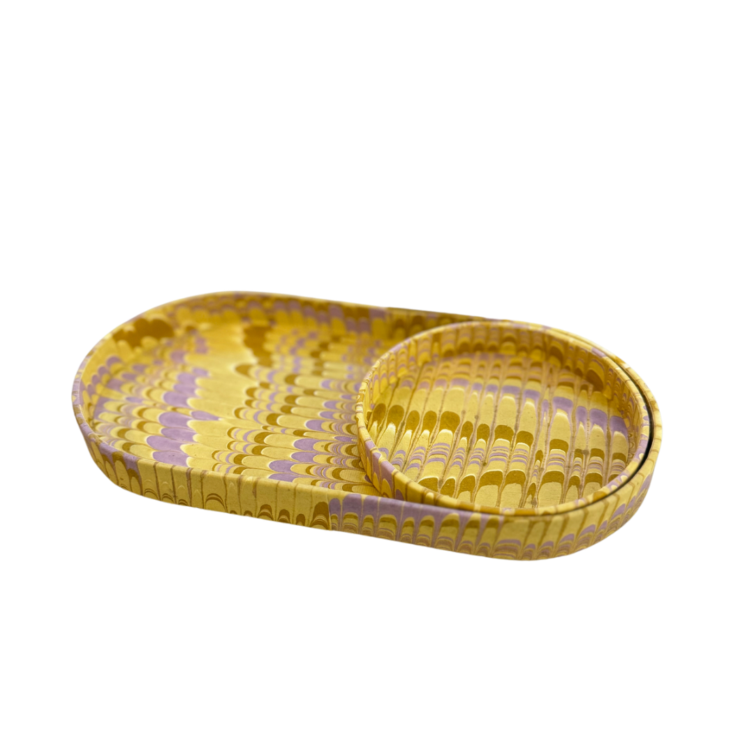 Oval & Round Marble Tray Set