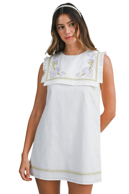 Linen Mix Embroidered Mini