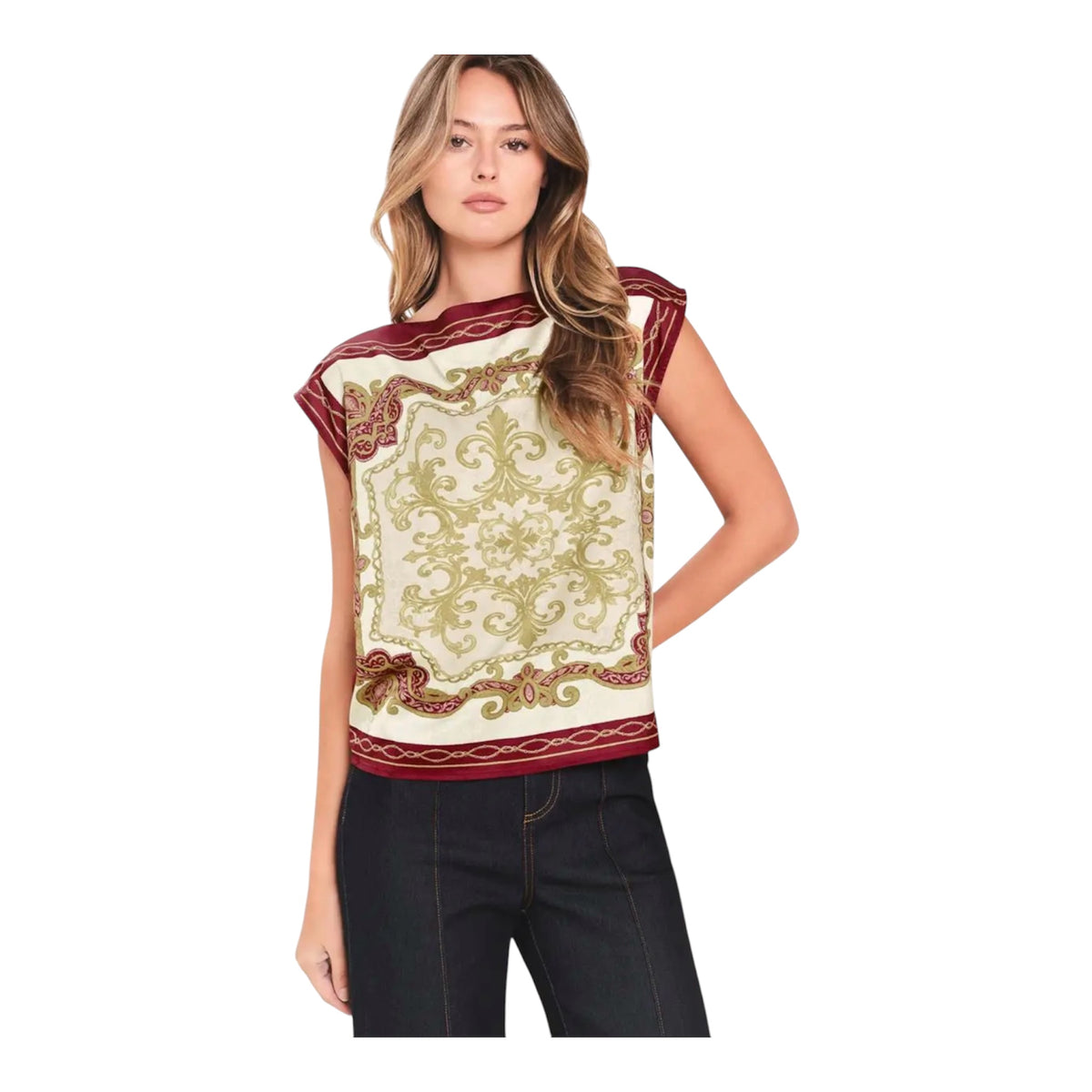 Merlot Border Sleeveless Top