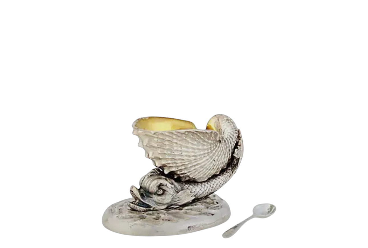 Dolphin Salt Cellar w/ Silver Plate Spoon
