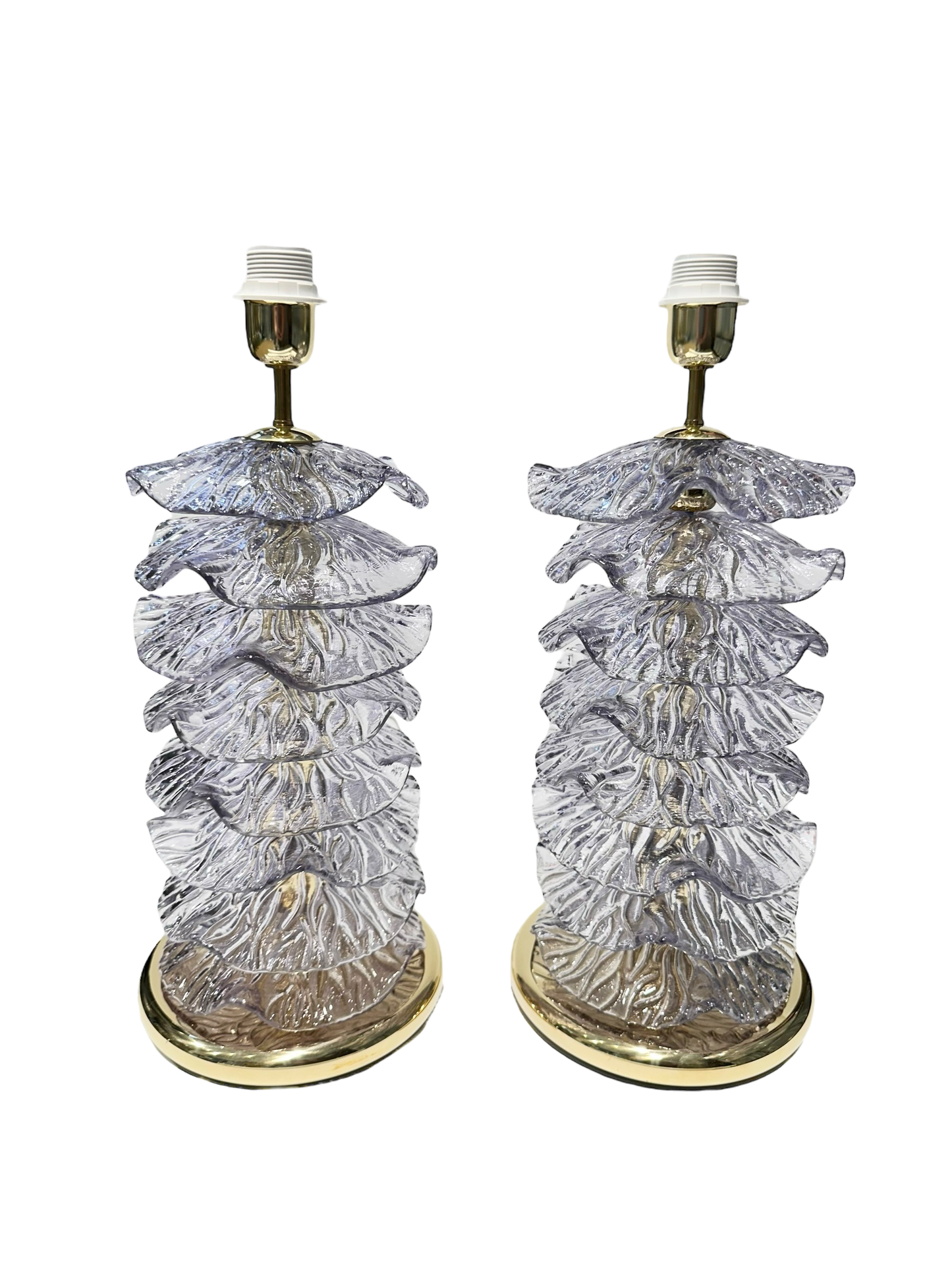 Pair of Modern Murano Ruffle Glass Lamps in Lilac