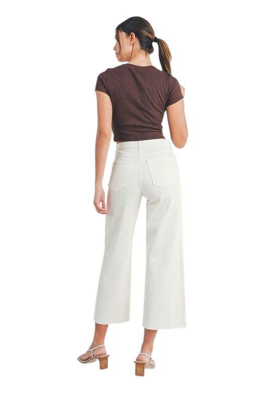 Scissor Cut Wide Leg Denim in Vanilla Bean