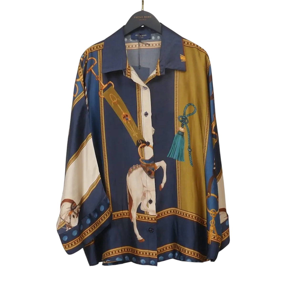 Satin Equestrian Print Top