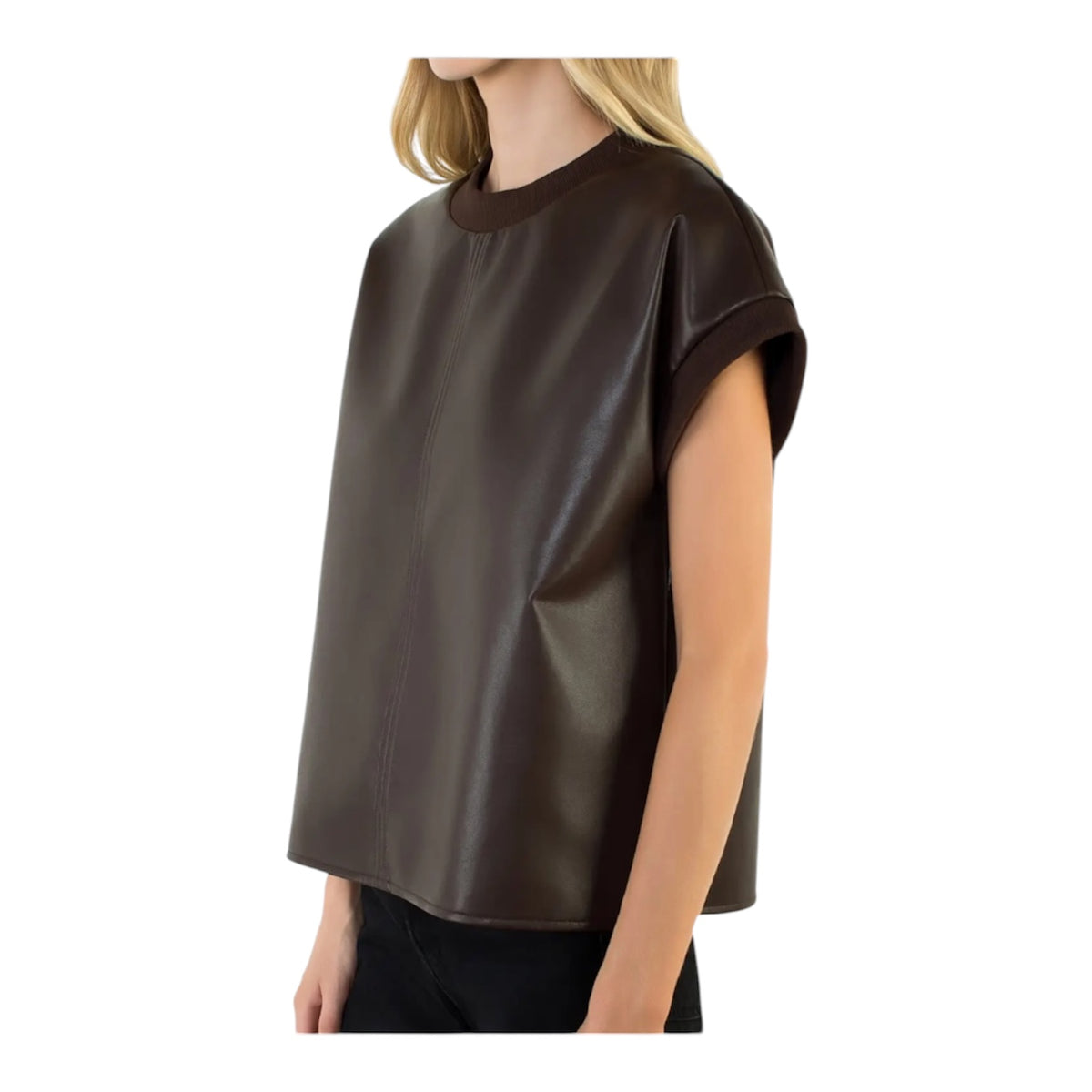 Leather Short Sleeve Top