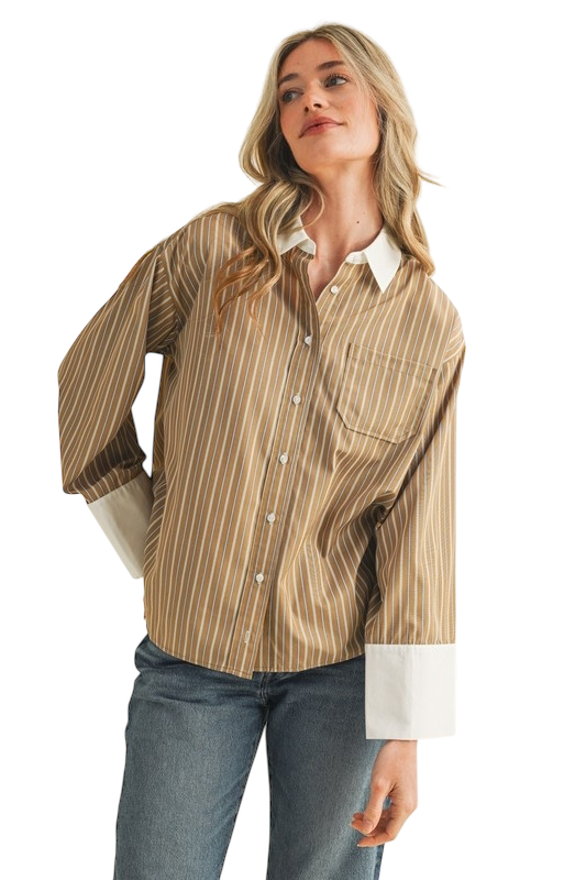 Striped Wide Cuff Button Down Top