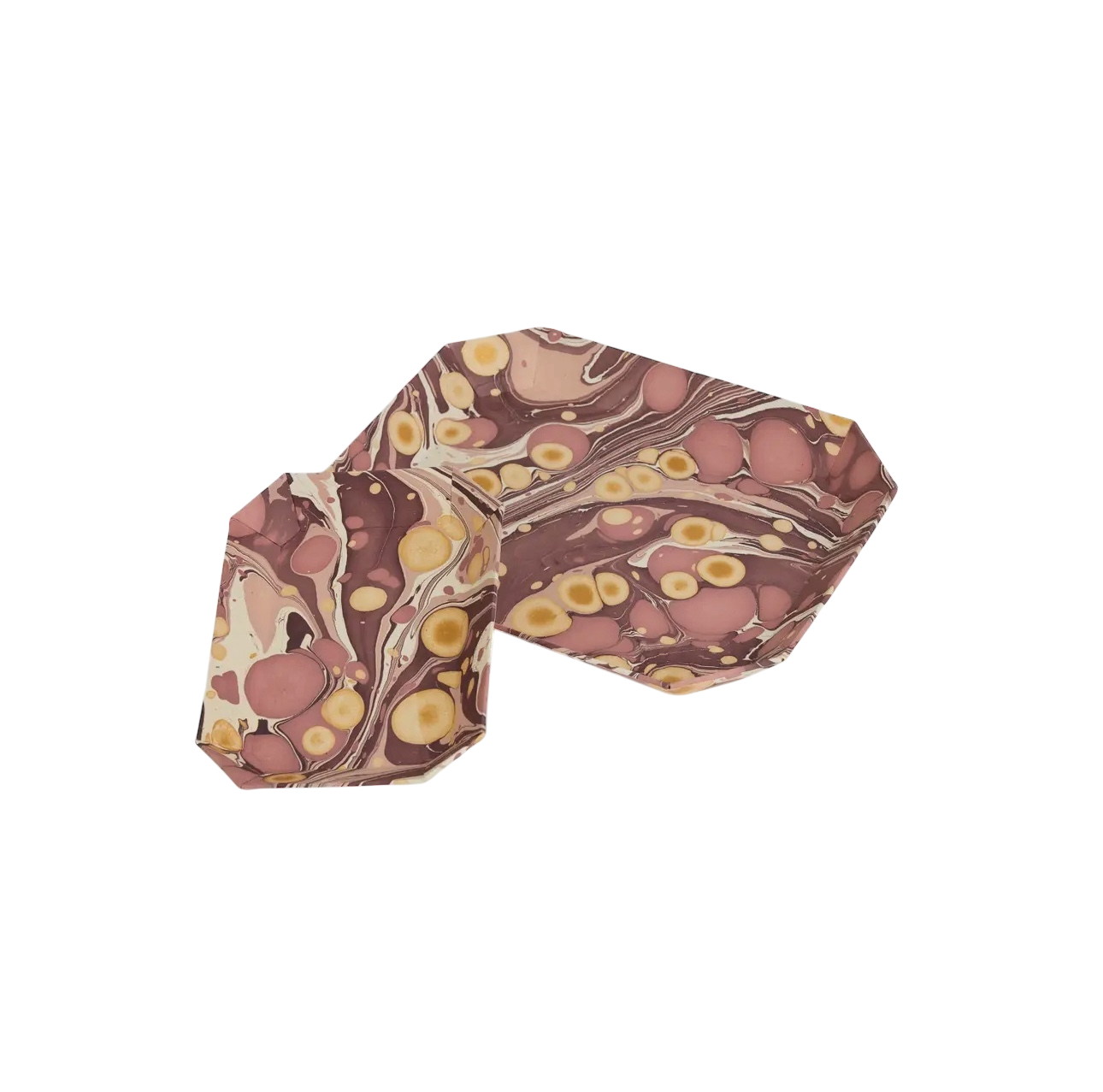 Marbled Octagonal Tray Set - Burgundy Gold Pebble