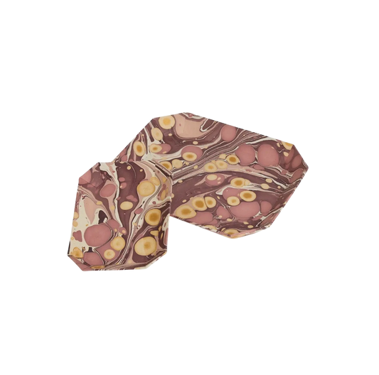 Marbled Octagonal Tray Set - Burgundy Gold Pebble
