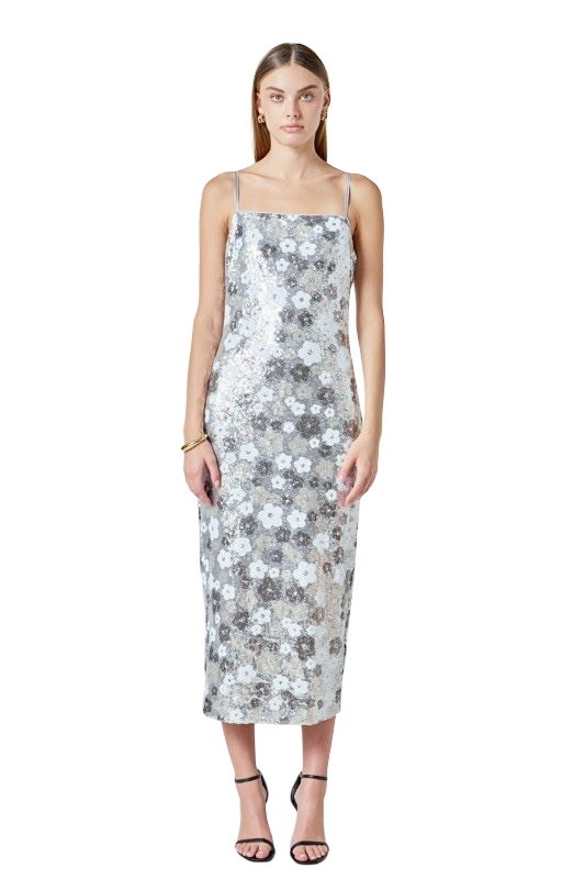 Sequin Midi Dress - Silver