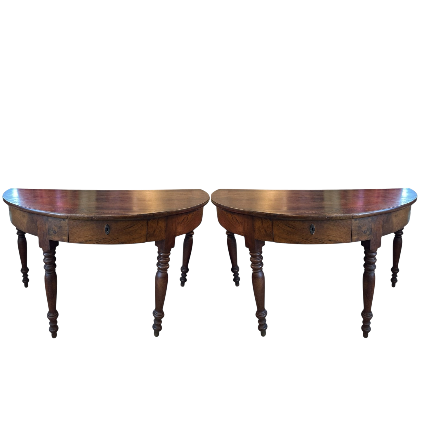 Pair of Antique Walnut Demilunes