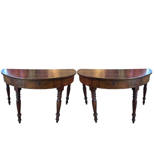 Pair of Antique Walnut Demilunes