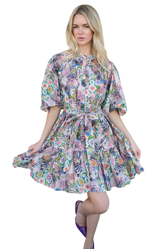 Floral Puff Belted Mini Sundress
