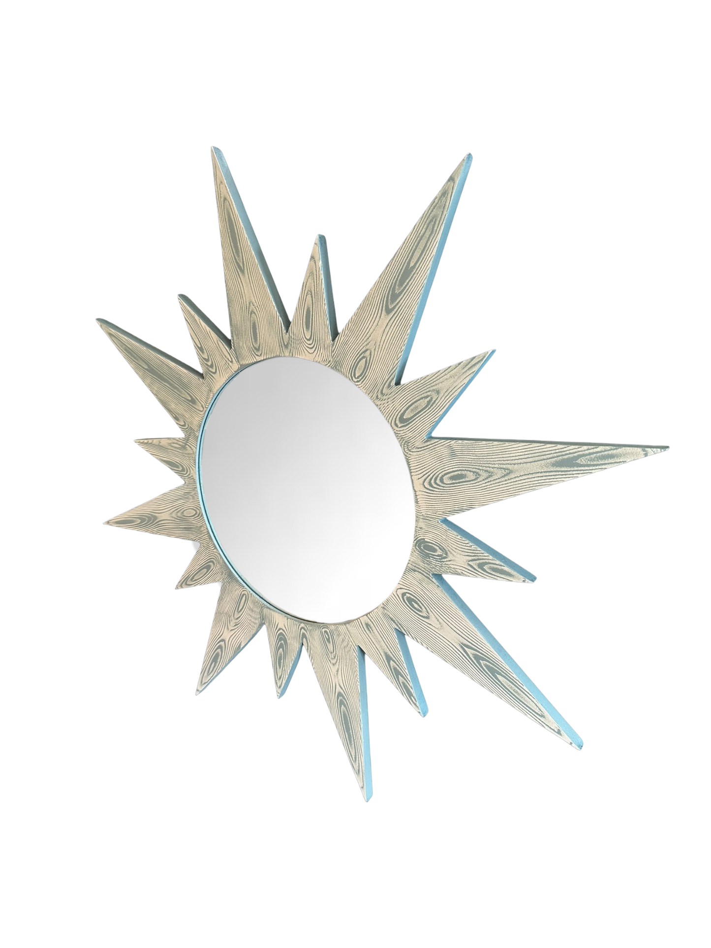 Large Bespoke Hand-Painted Sunburst Mirror in Seaglass Faux Bois