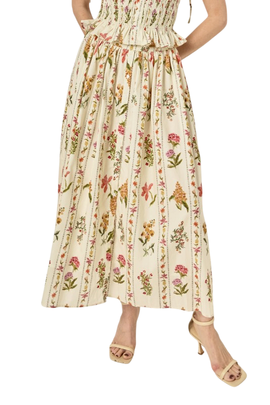 Floral Stripe Midi Skirt