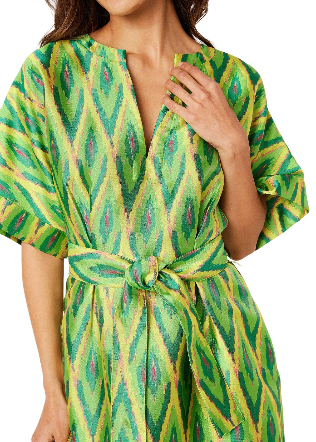 Evelyn Dress Lime Ikat Jacquard