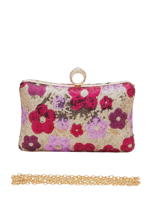 Sequins Flower Clutch - Gold