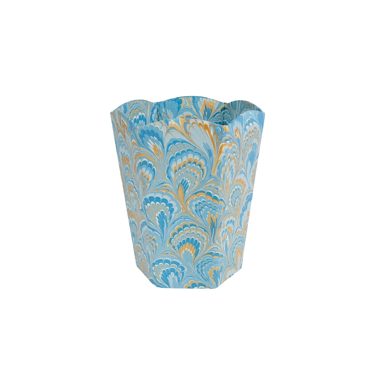 Marbled Scalloped Collapsible Basket - Blue/Gold